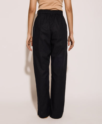 Black Pleated Linen Pants