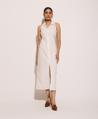 Cotton Poplin Shirt Dress - Tieback