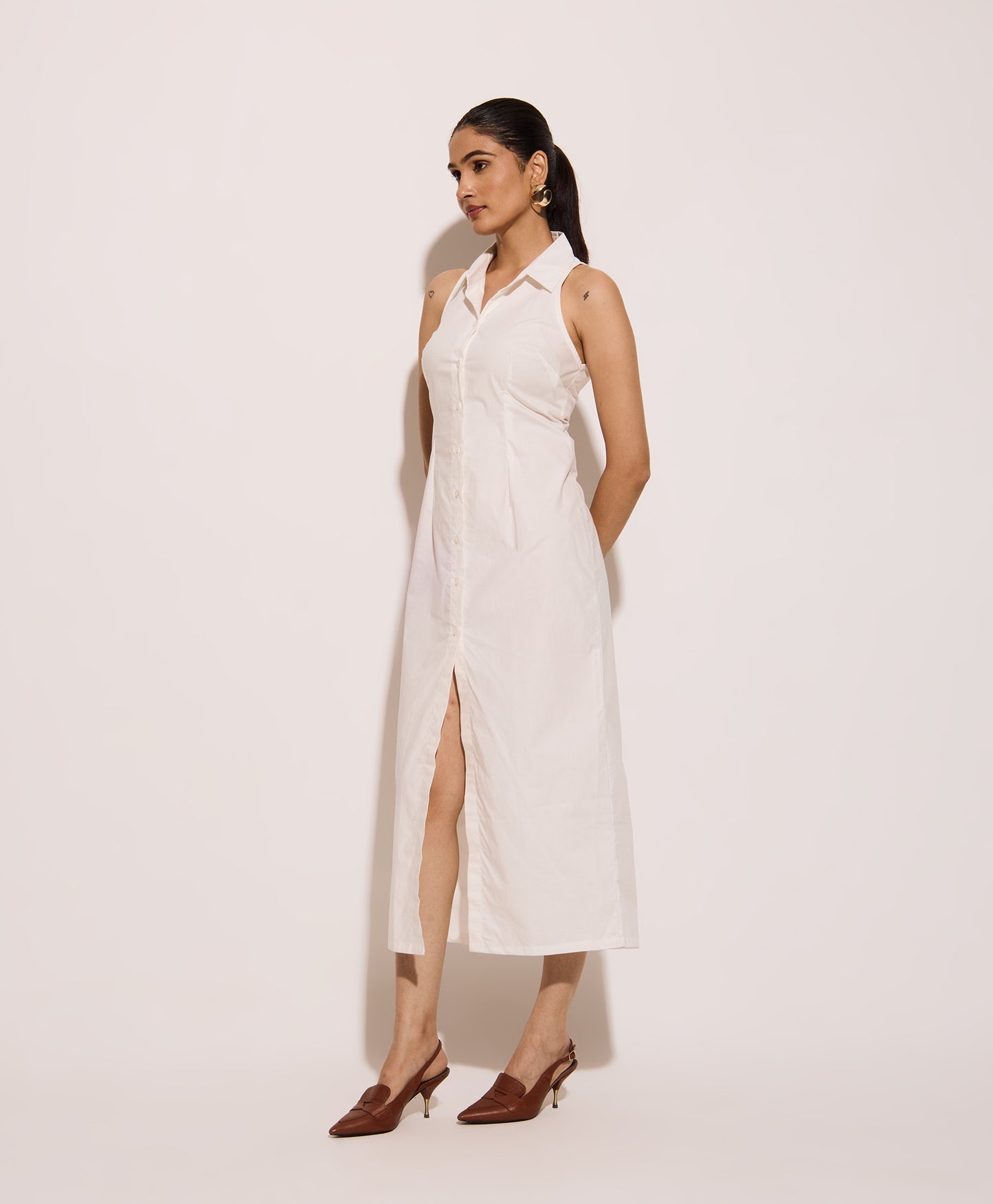 Cotton Poplin Shirt Dress - Tieback