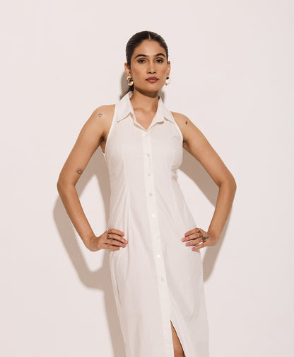 Cotton Poplin Shirt Dress - Tieback