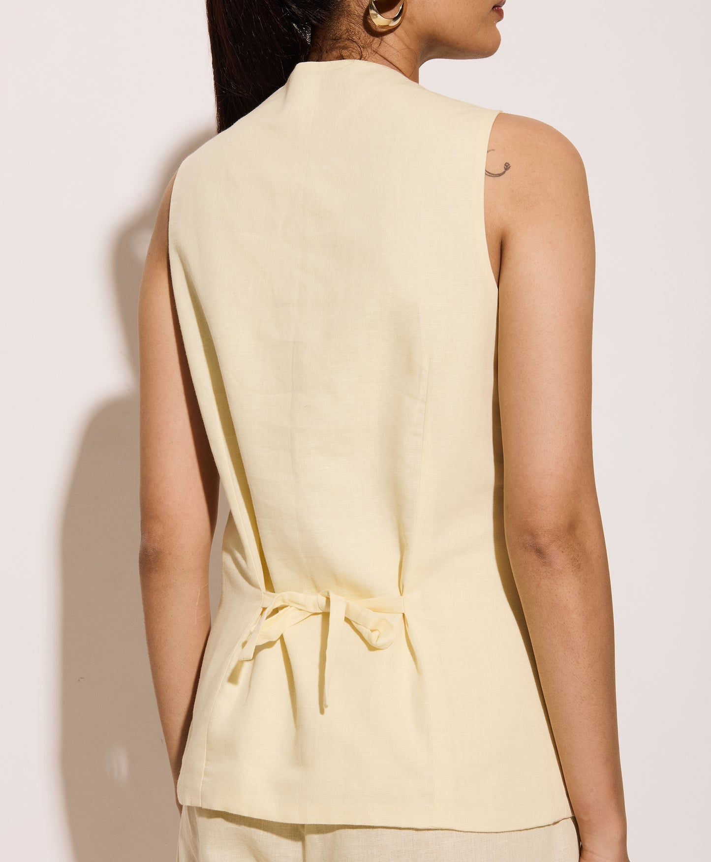 Butter Yellow Linen Tie Up Vest and Pants Set