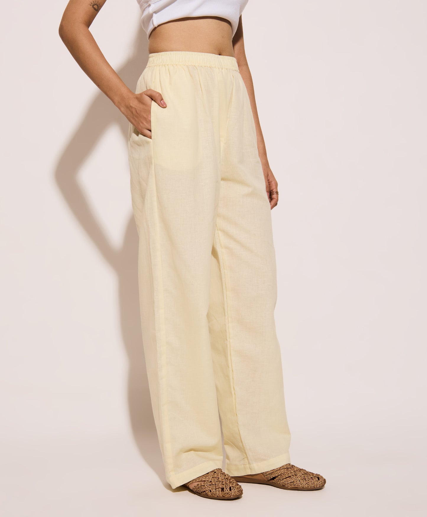 Butter Yellow Linen Tie Up Vest and Pants Set