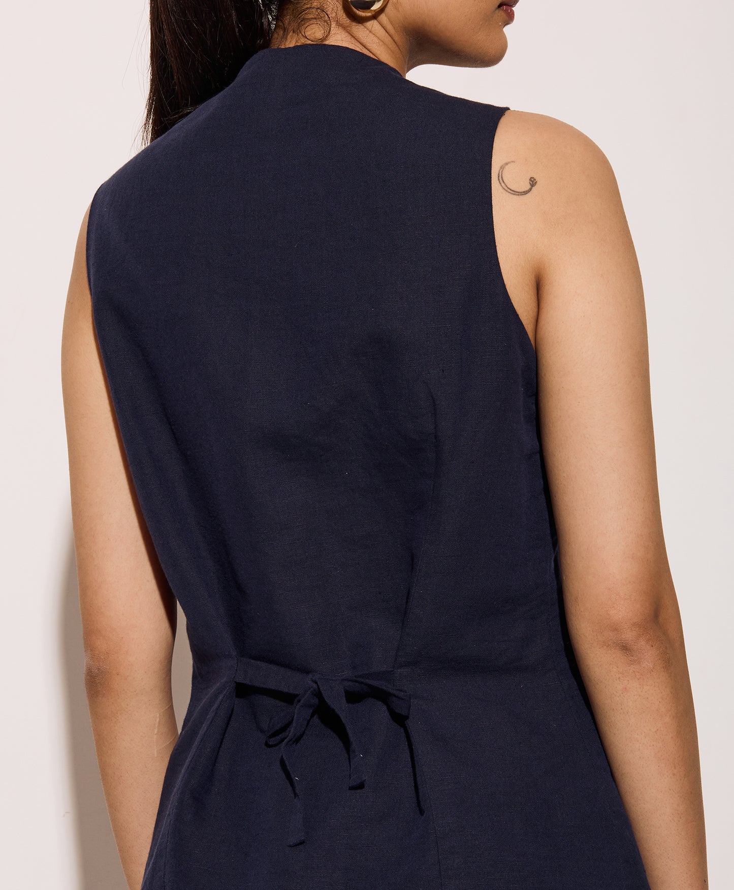 Navy Blue Linen Tie Up Vest