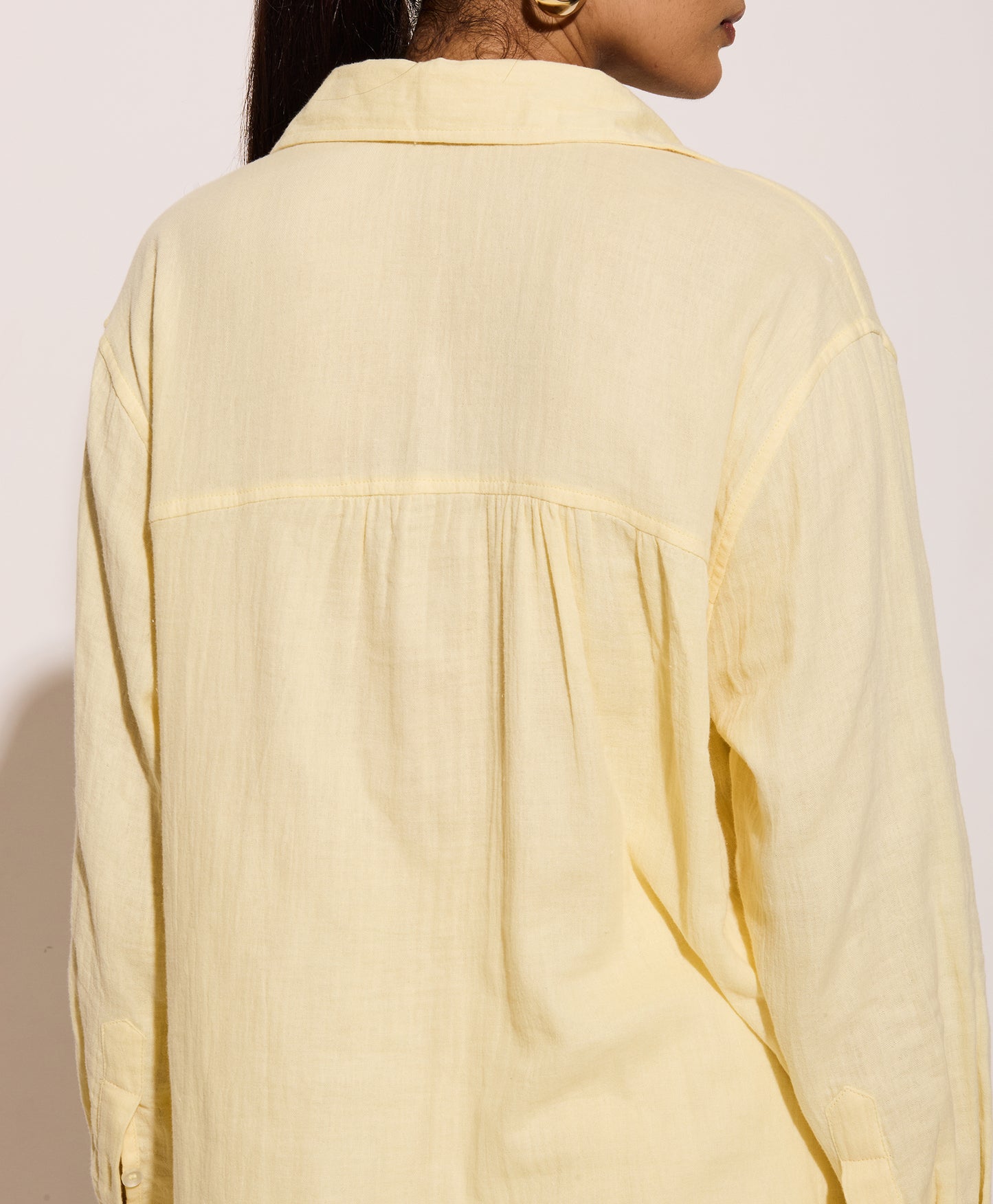 Butter Yellow Cotton Gauged Shirt