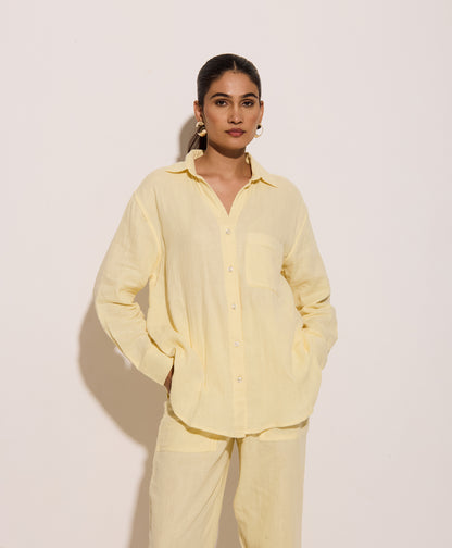Butter Yellow Cotton Gauged Shirt
