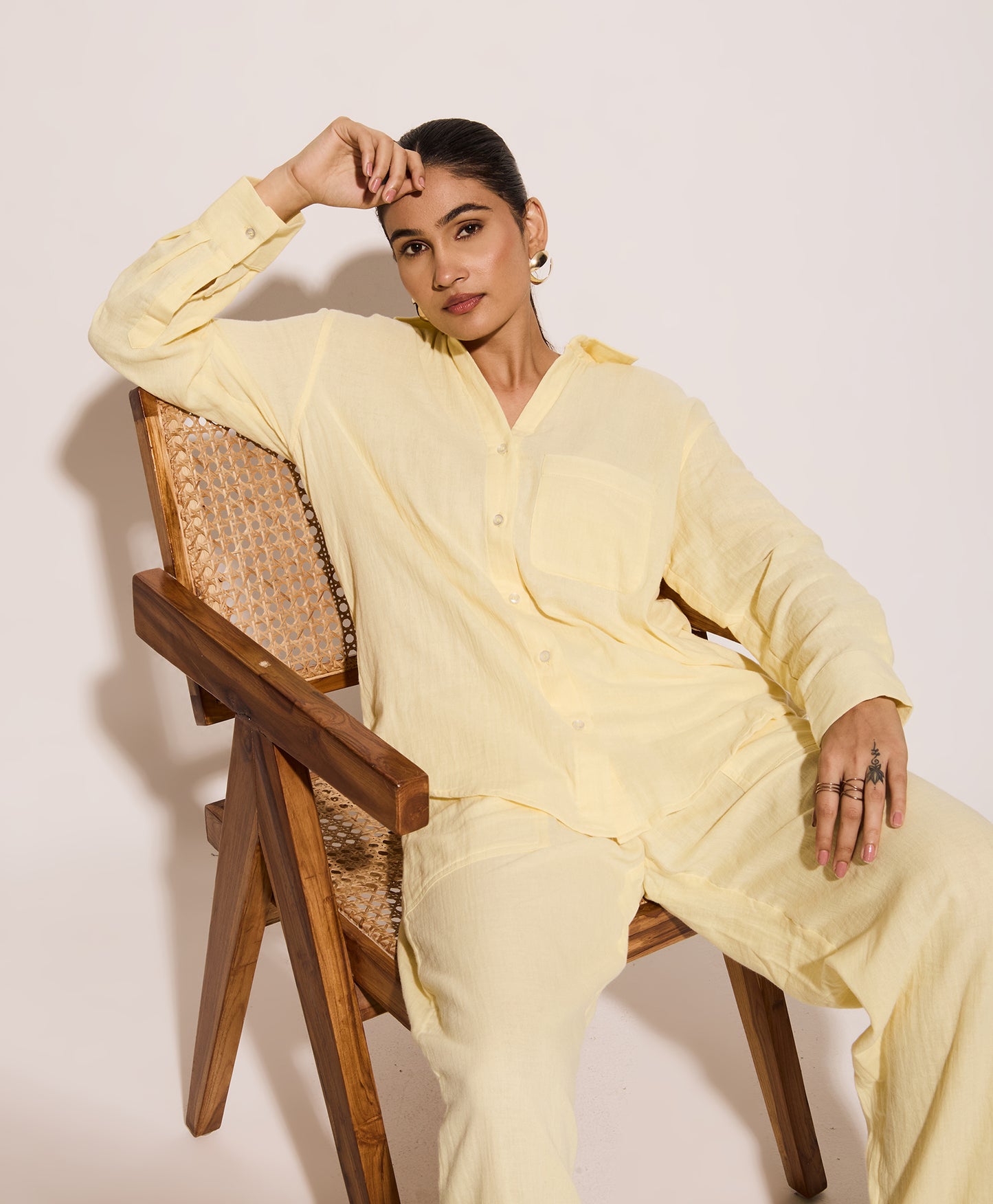 Butter Yellow Cotton Gauged Shirt