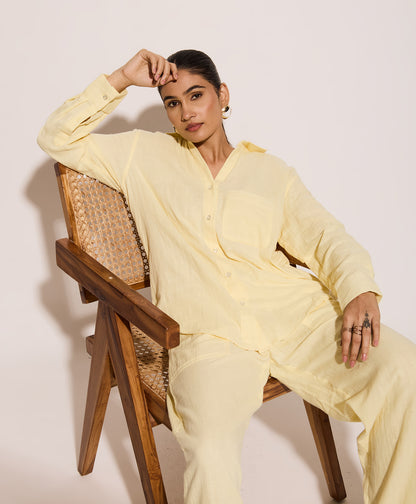 Butter Yellow Cotton Gauged Shirt