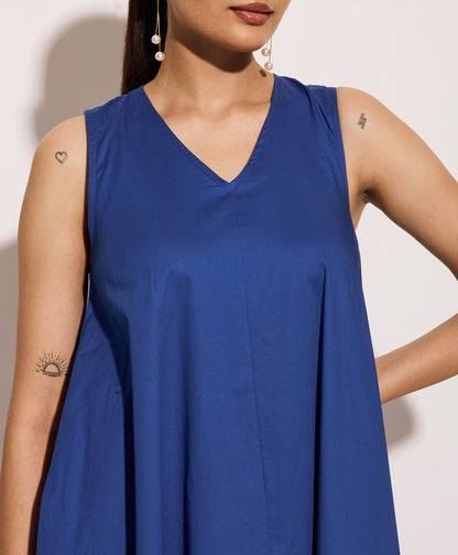Royal Blue Cotton Poplin Long Swing Dress