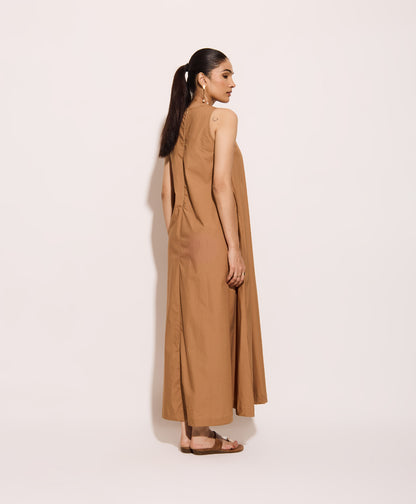 Beige Cotton Poplin Long Swing Dress