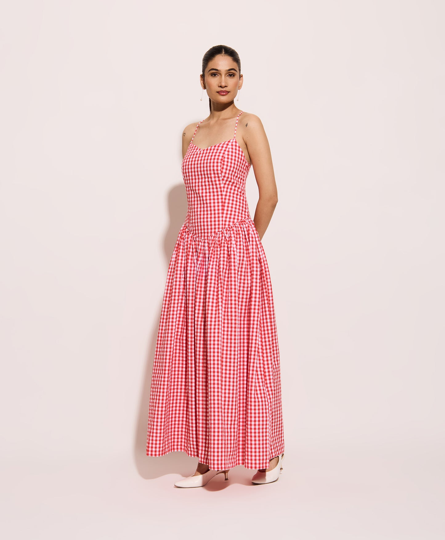 Red Gingham Long Corset Dress