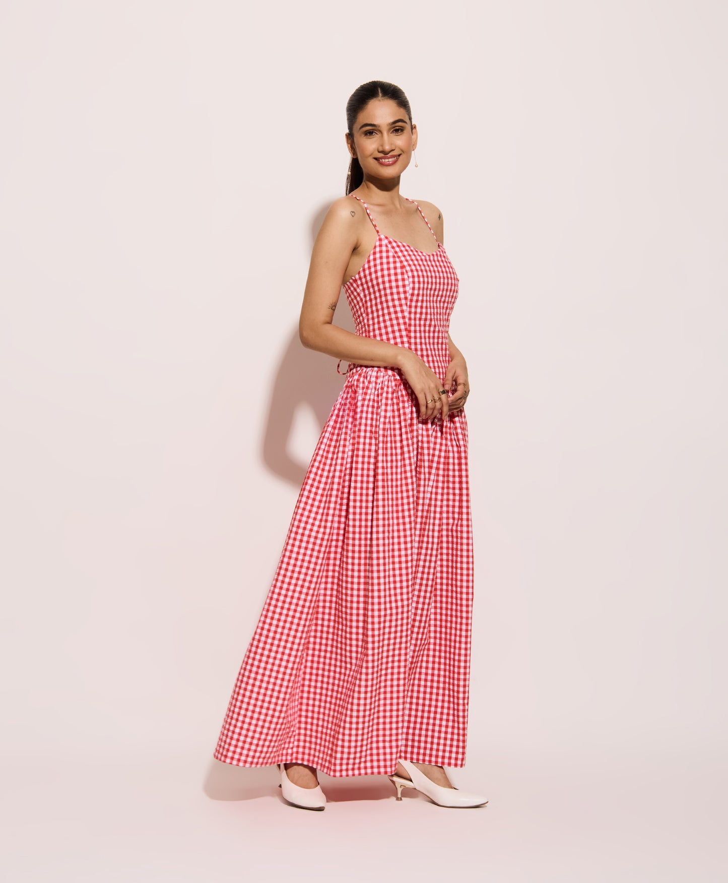 Red Gingham Long Corset Dress