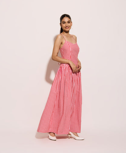 Red Gingham Long Corset Dress