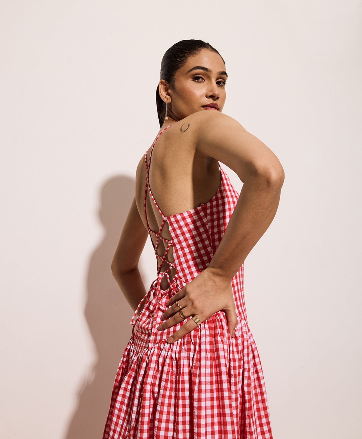Red Gingham Long Corset Dress