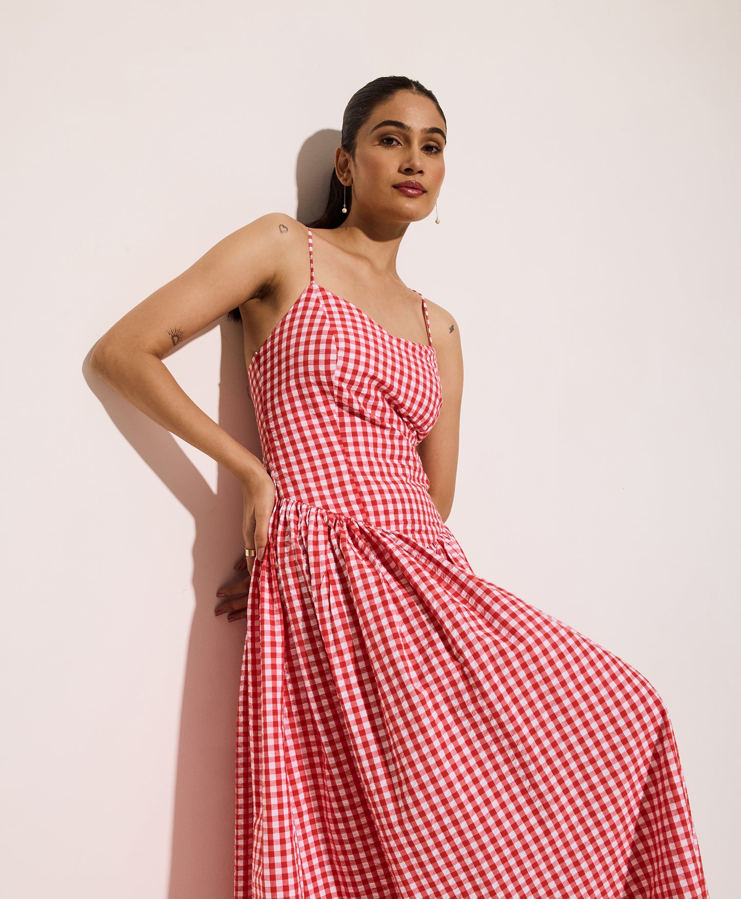 Red Gingham Long Corset Dress