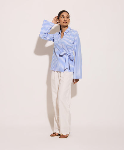 Powder Blue Striped Wrap Shirt