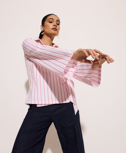 Pin Red Striped Wrap Shirt