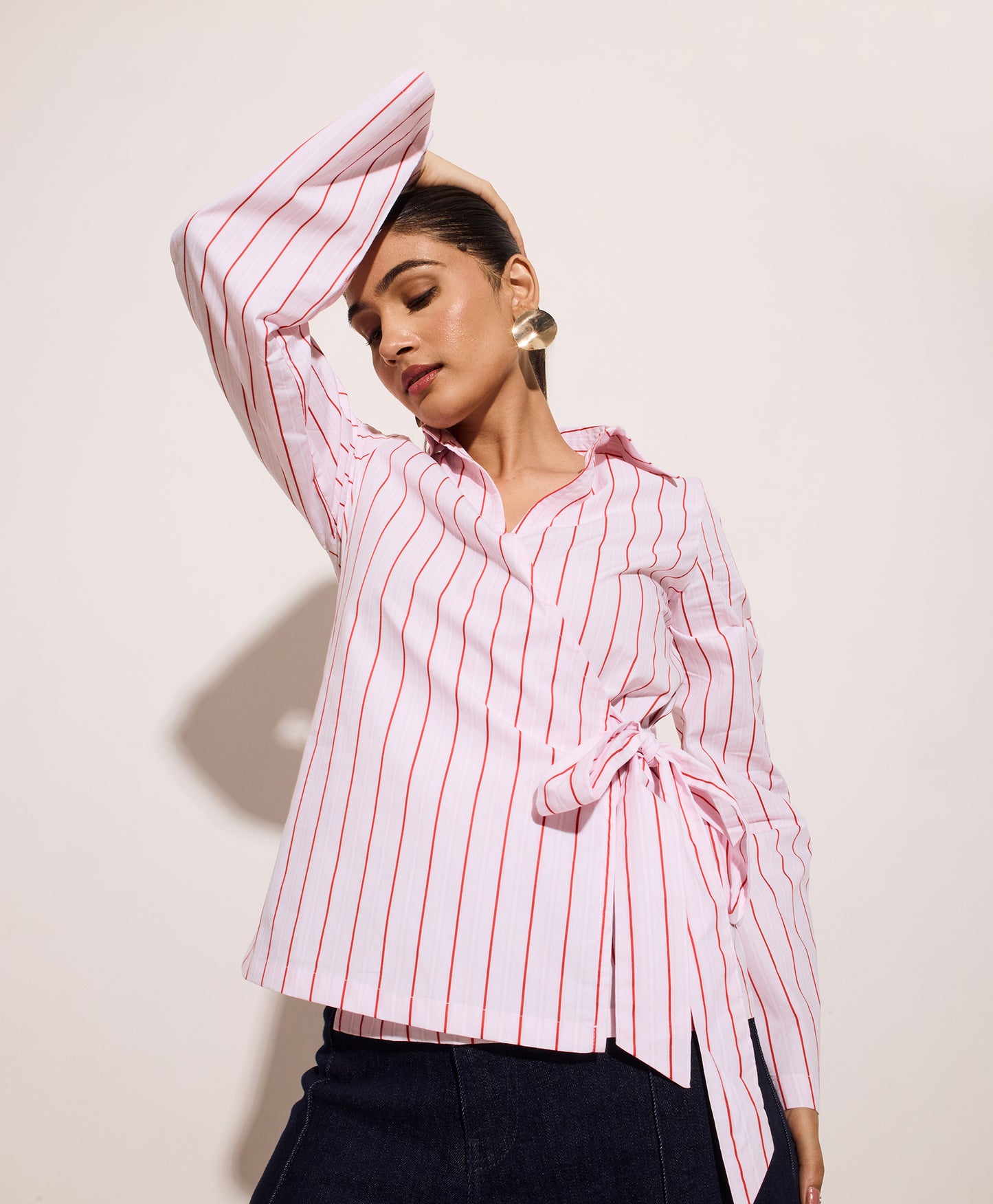 Pin Red Striped Wrap Shirt