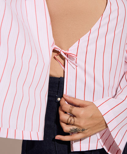 Pin Red Striped Wrap Shirt
