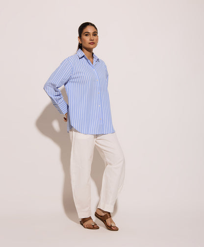 Powder Blue Striped Oversized Shirt