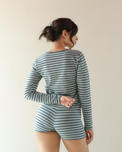 Jetty Top - Aqua and Navy Stripe