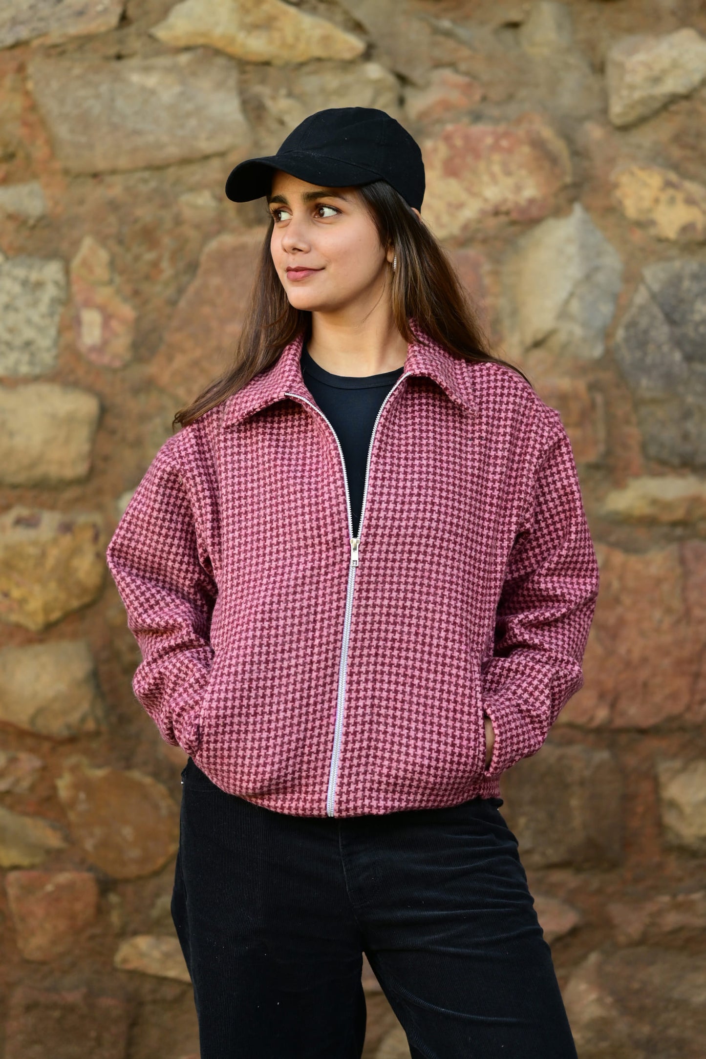 Houndstooth Rosette Unisex Jacket