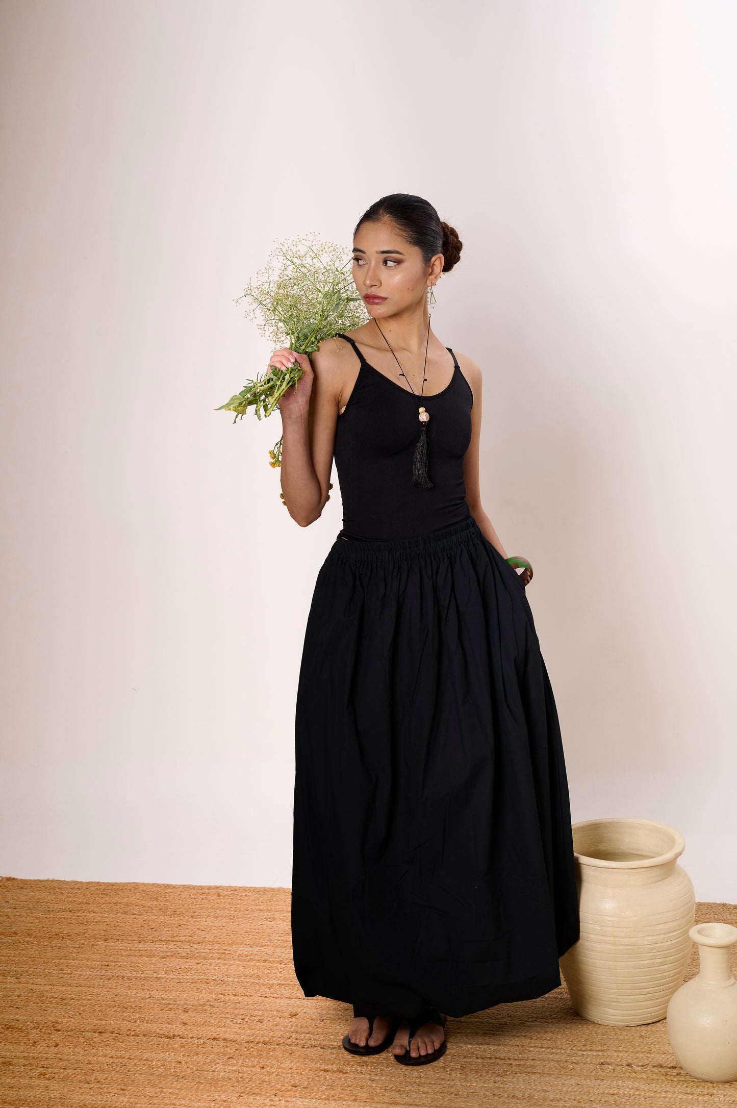 Black Long Balloon skirt