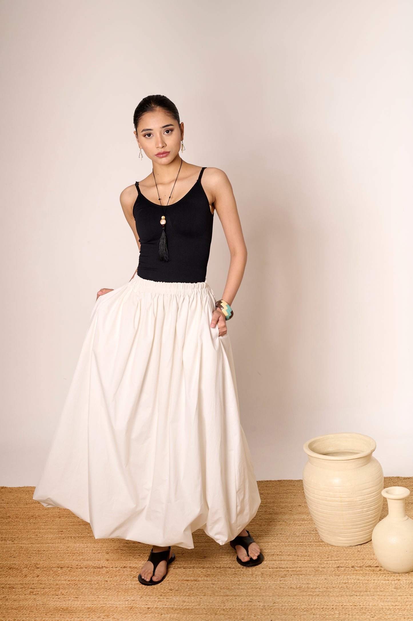 White Long Balloon Skirt