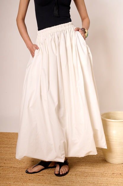 White Long Balloon Skirt