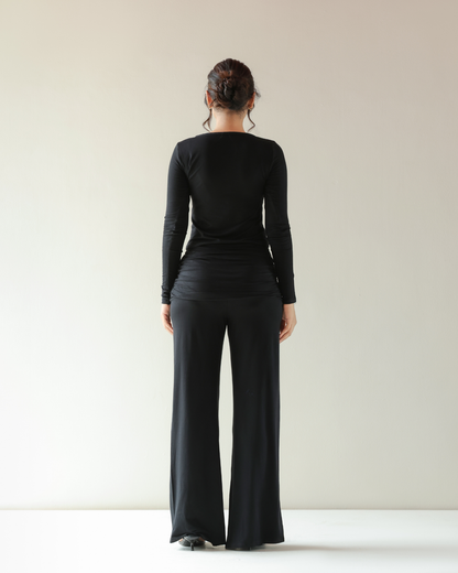 Ruche Knit Pyjama - Black