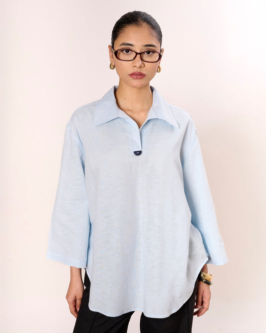 Powder blue Oversized Linen Pullover Shirt
