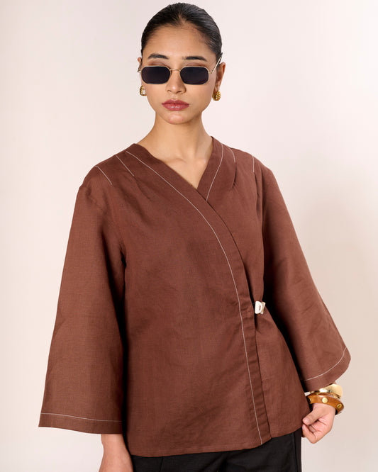 Brown Wrap Linen Shirt