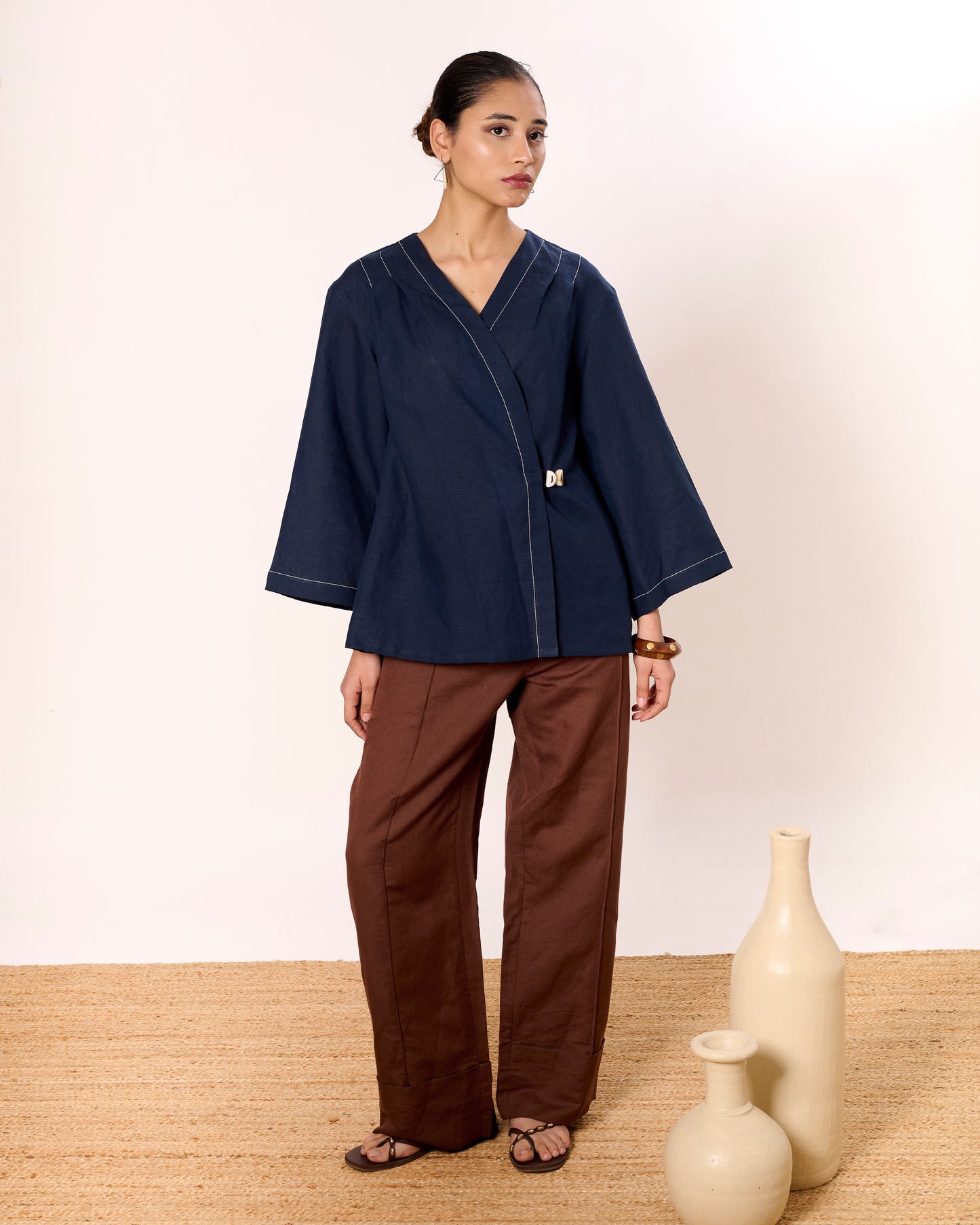 Navy Wrap Linen Shirt