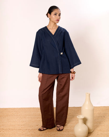 Navy Wrap Linen Shirt