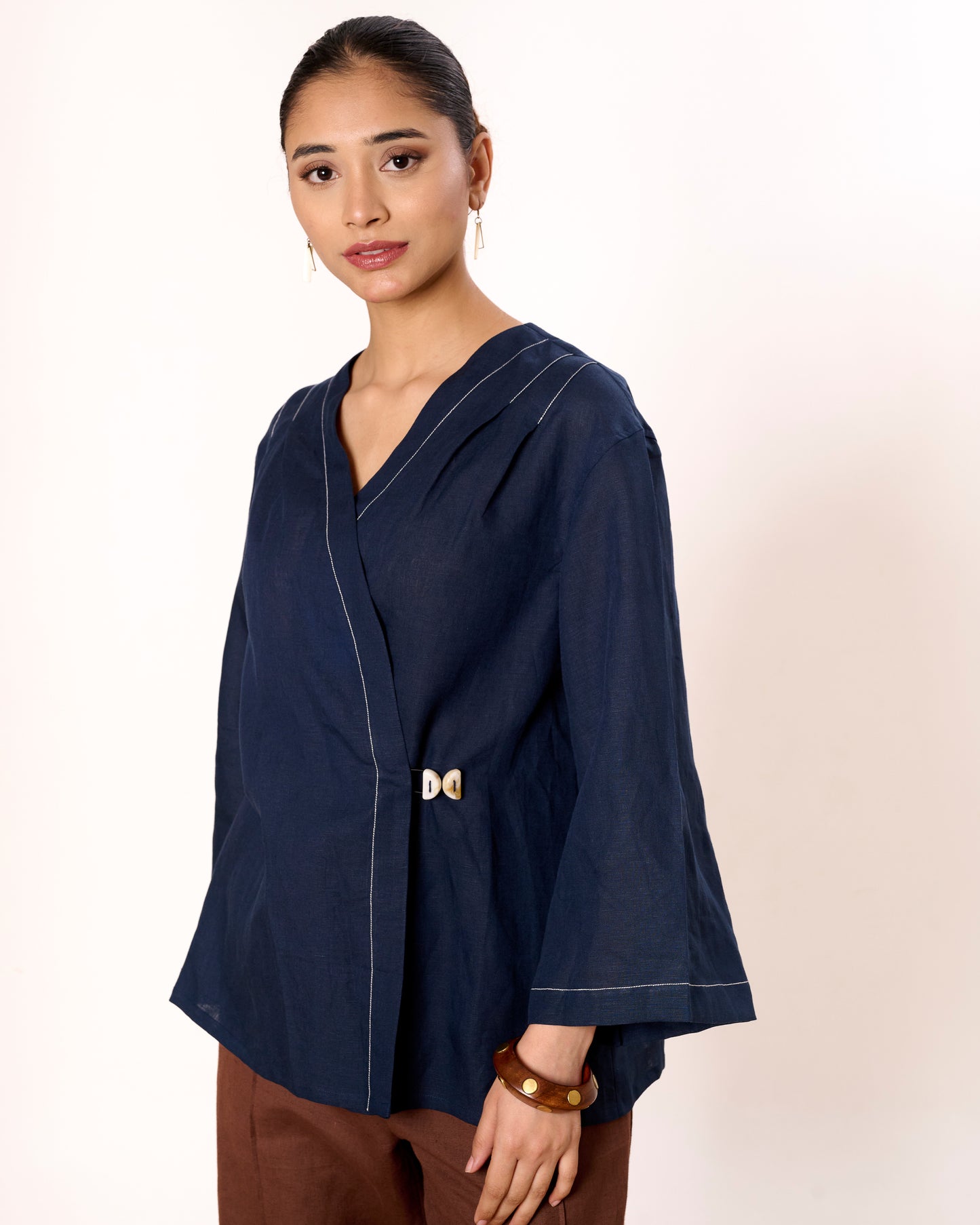 Navy Wrap Linen Shirt