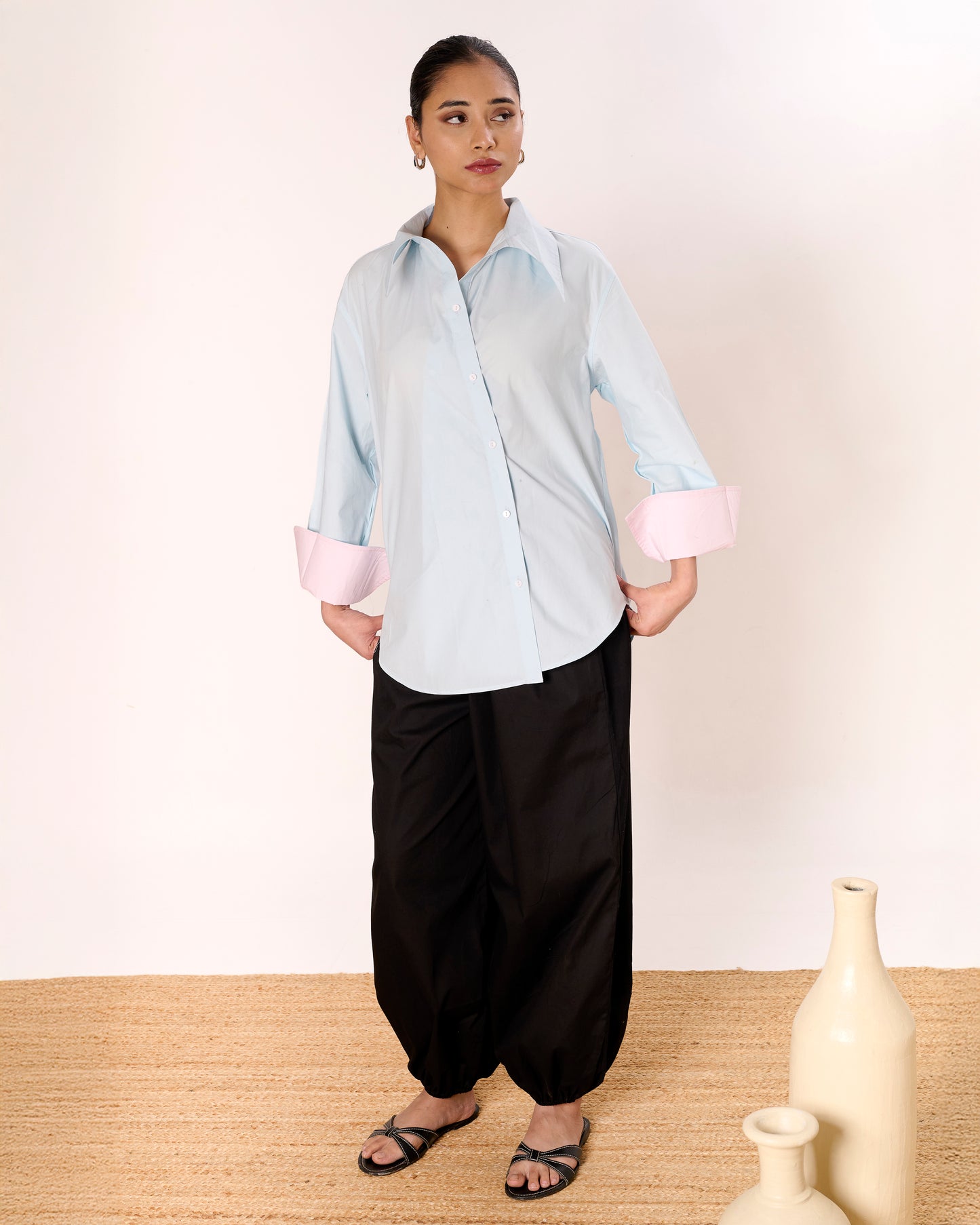Powder Blue Dual Wear Oversized Poplin Shirt