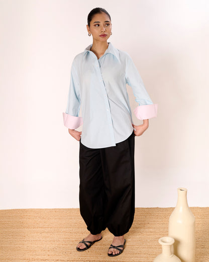 Powder Blue Dual Wear Oversized Poplin Shirt