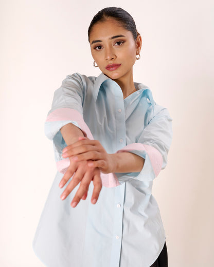 Powder Blue Dual Wear Oversized Poplin Shirt