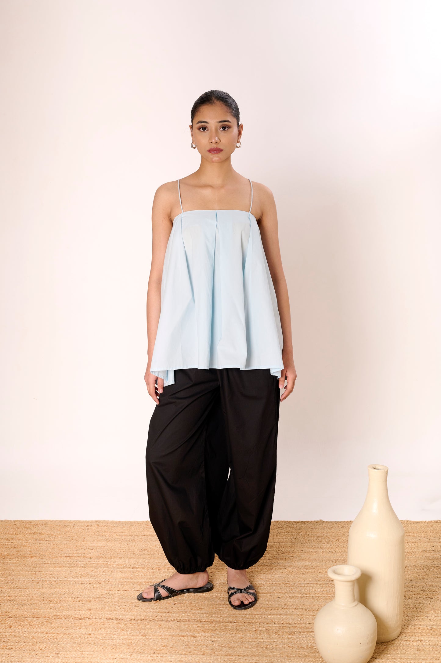 Powder Blue Little Bow Pleated Top