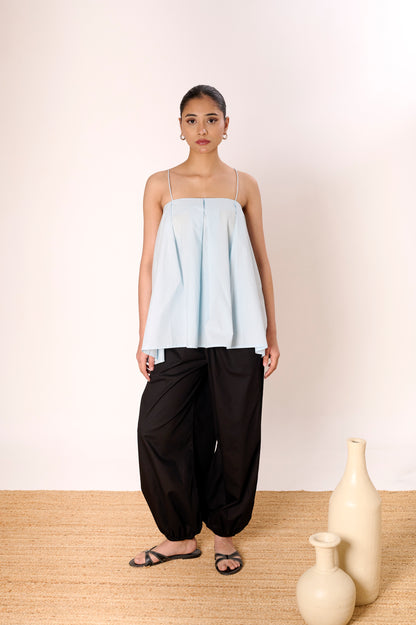 Powder Blue Little Bow Pleated Top