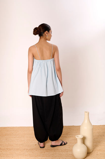 Powder Blue Little Bow Pleated Top