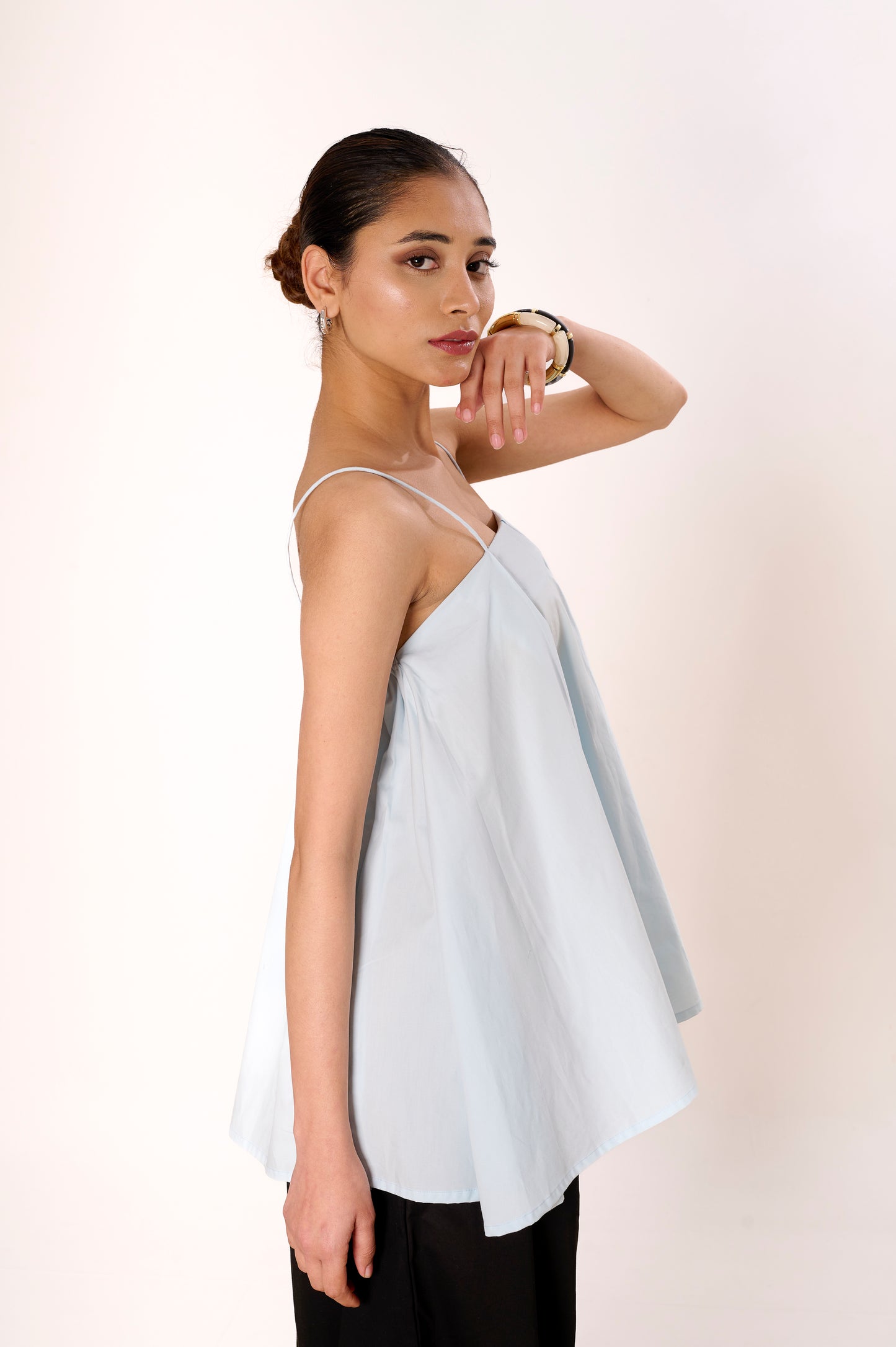 Powder Blue Little Bow Pleated Top