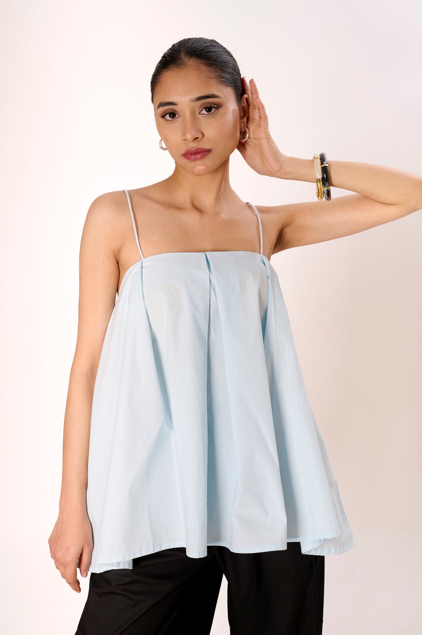 Powder Blue Little Bow Pleated Top