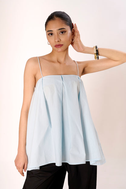 Powder Blue Little Bow Pleated Top