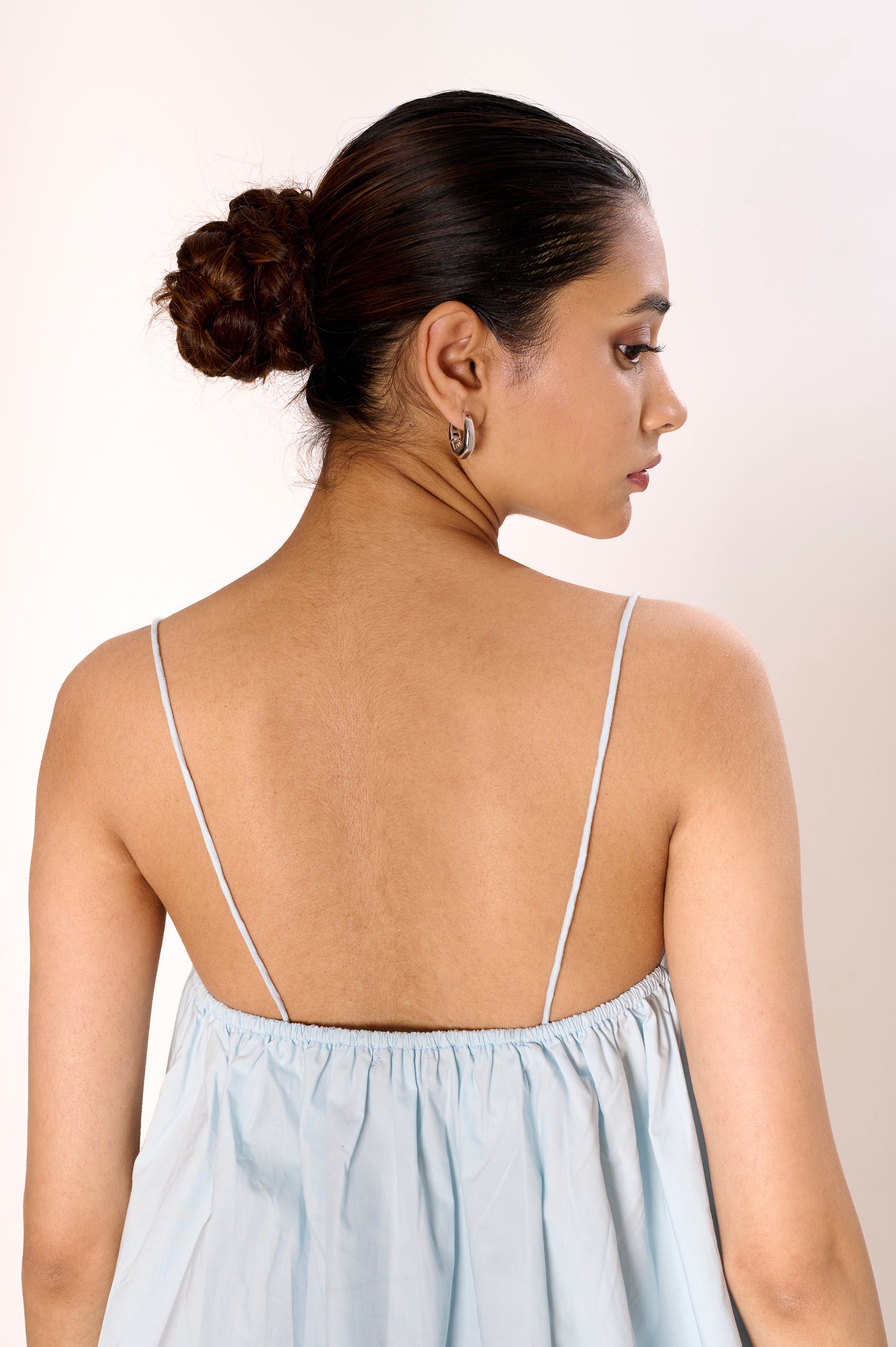 Powder Blue Little Bow Pleated Top