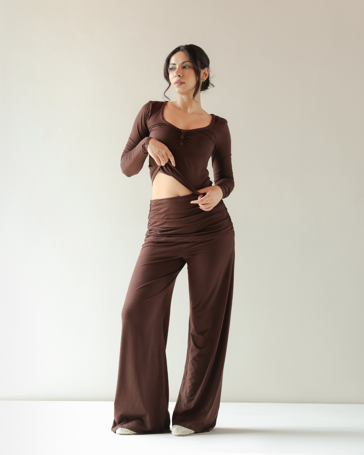 Ruche Knit Pyjama - Brown