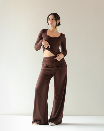 Ruche Knit Pyjama - Brown