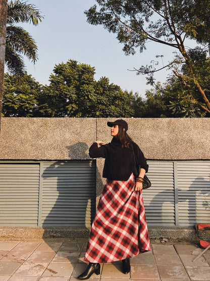 Red Plaid Brushed Cotton Skirt