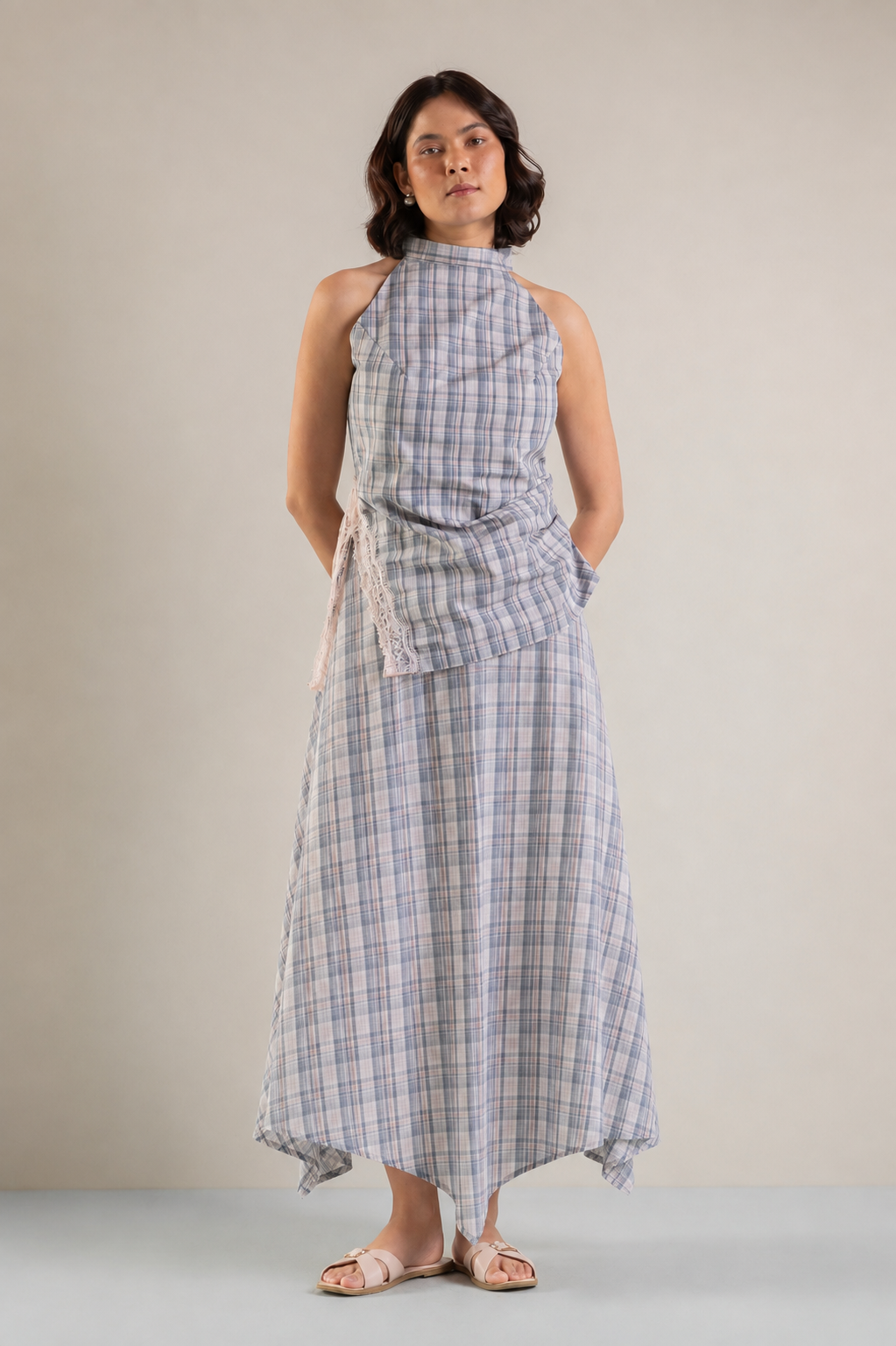 The Handkerchief Skirt- Pink Grey Check