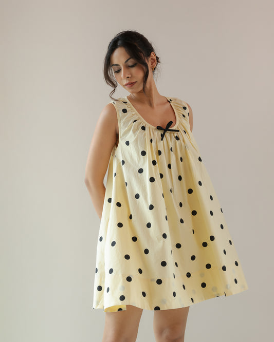 Emily Dress in yellow polka dot print