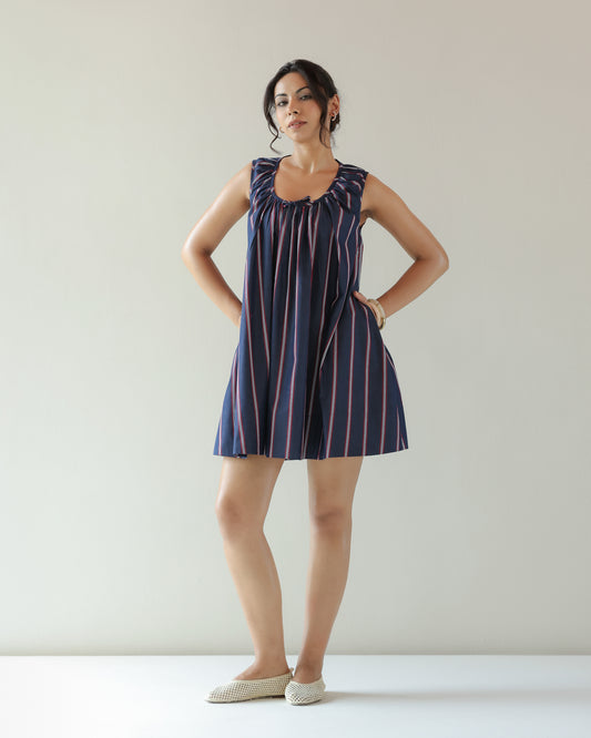 Emily Dress in red and blue stripe